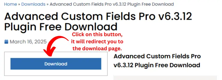 Advanced Custom Fields Pro Plugin Download Page